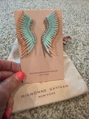 Mignonne Gavigan Mint teal and Gold cream Wing Earrings angel - GORGEOUS